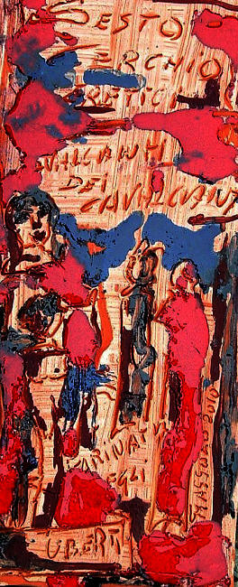 Farinata degli Uberti — Un avversario politico. Sesto cerchio, canto X: i peccatori giacciono in tombe infuocate. Pannello smaltato