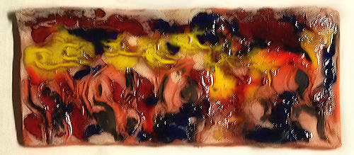 Gli ignavi — Antinferno, canto III — formella in ceramica smaltata, cm 35 × 15