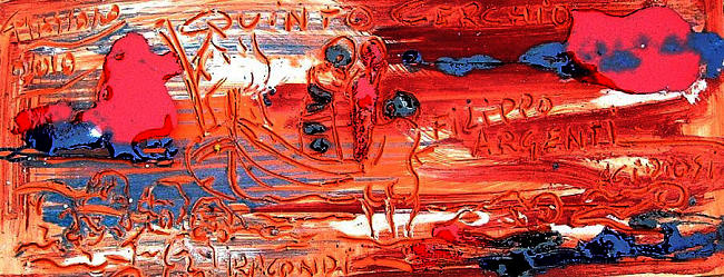 Quinto cerchio — accidiosi e iracondi — Filippo Argenti — piccolo pannello in ceramica smaltata