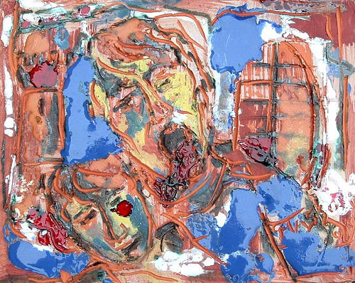 Il conte Ugolino della Gherardesca — Nono cerchio, traditori. «La bocca sollevò dal fiero pasto quel peccator, forbendola a’ capelli del capo ch’elli avea di retro guasto». Pannello in ceramica smaltata, cm 35 × 27