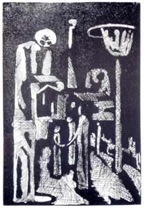 Personaggi di S. Giuseppe di Cairo — 1973 — acquaforte e acquatinta su lastra di zinco, mm 100 × 145