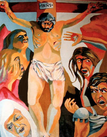 Crocefissione — 1972 — pala d’altare realizzata per la Chiesa di San Giuseppe di Cairo Montenotte. Olio, m 2 × 1,50