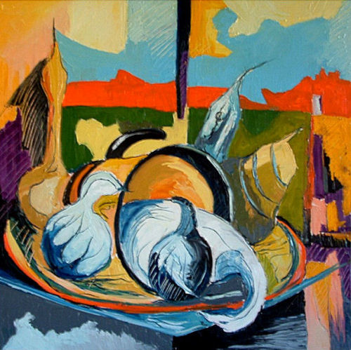 Luce e ombre nello studio dell’artista — Olio su tela, cm 100 × 100