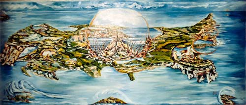 Il viaggio uranico e ctonio di Giovanni Massolo alla scoperta dell’Isola d’Elba — 2003 — olio su tela, m 5 × 2. Commissionata dalla Vice Prefettura di Portoferraio