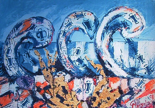 L’onda — ritmo di luce e di colore — 2008 — olio e foglia d’oro su tela, cm 50 × 70. Eseguita per «Ottantasei artisti per il Santuario» e donata al Santuario Madonna delle Grazie di Cairo Montenotte per la ristrutturazione della facciata