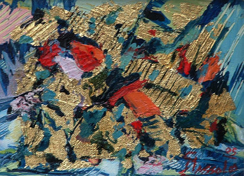 Crisoprasio — Olio su tela, foglia d’oro — cm 18 × 24
