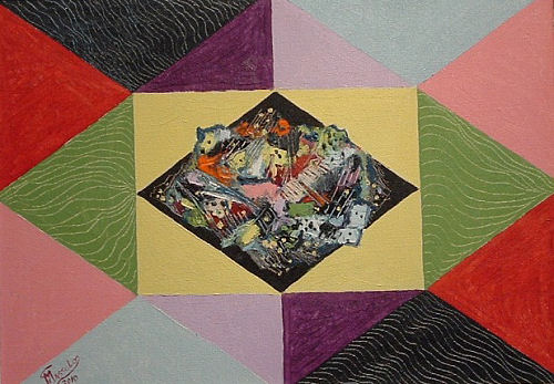 Crisocolla nella geometria cromatica — Olio su tela, cm 50 × 70