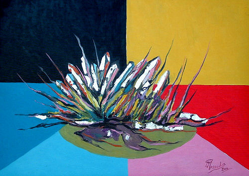 Cristalli di prasio — «Monte Capanne» – Valle Giove — olio su tela, foglia d’argento — cm 50 × 70