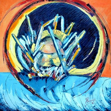 Ulisse nelle geometrie del Crisoprasio in Rio Marina — Olio su tela, cm 100 × 100