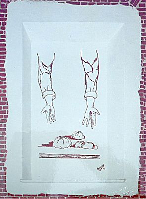 Rappresentazione dell’Eucaristia — Le mani sono rivolte in basso nell’atto di prendere il pane e di spezzarlo — m 2,5 × 1